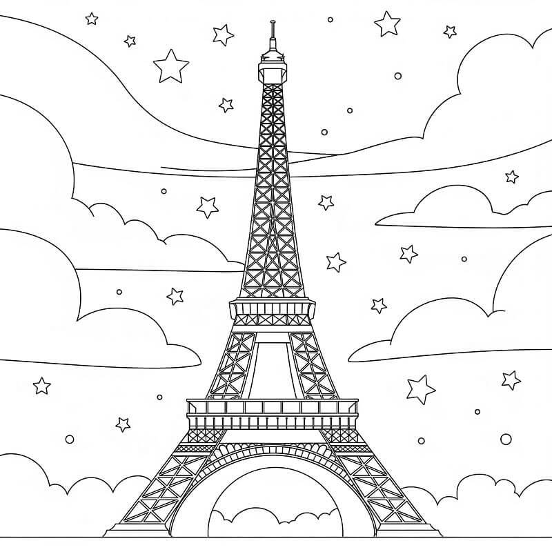 Yazdırılabilir Bedava Eyfel Kulesi Boyama Sayfası