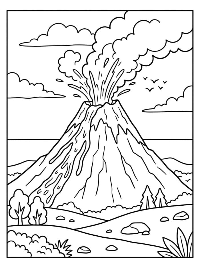 Bedava Yazdırılabilir Volkan Boyama Sayfası
