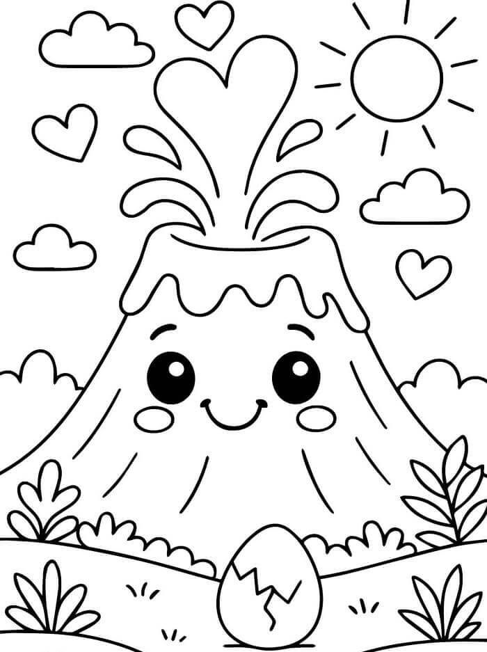 Çocuk Volkan Yazdırılabilir Boyama Sayfası