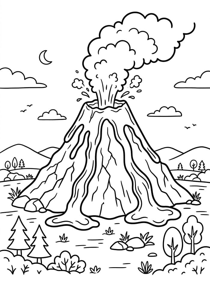Yazdırılabilir Volkan Boyama Sayfası