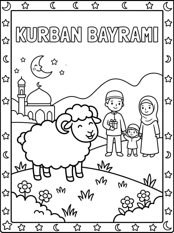 Bedava Yazdırılabilir Kurban Bayramı Boyama Sayfası