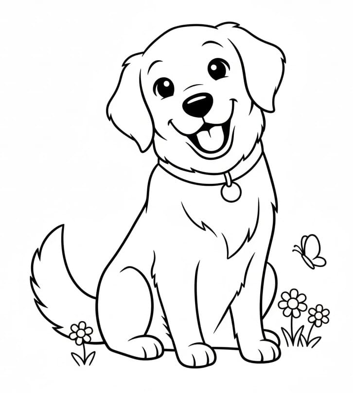 Çocuk Golden Retriever Yazdırılabilir Boyama Sayfası
