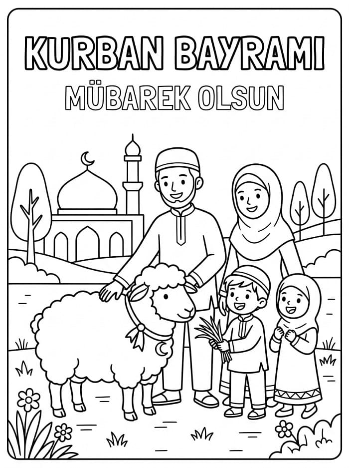Çok Sevimli Kurban Bayramı Boyama Sayfası