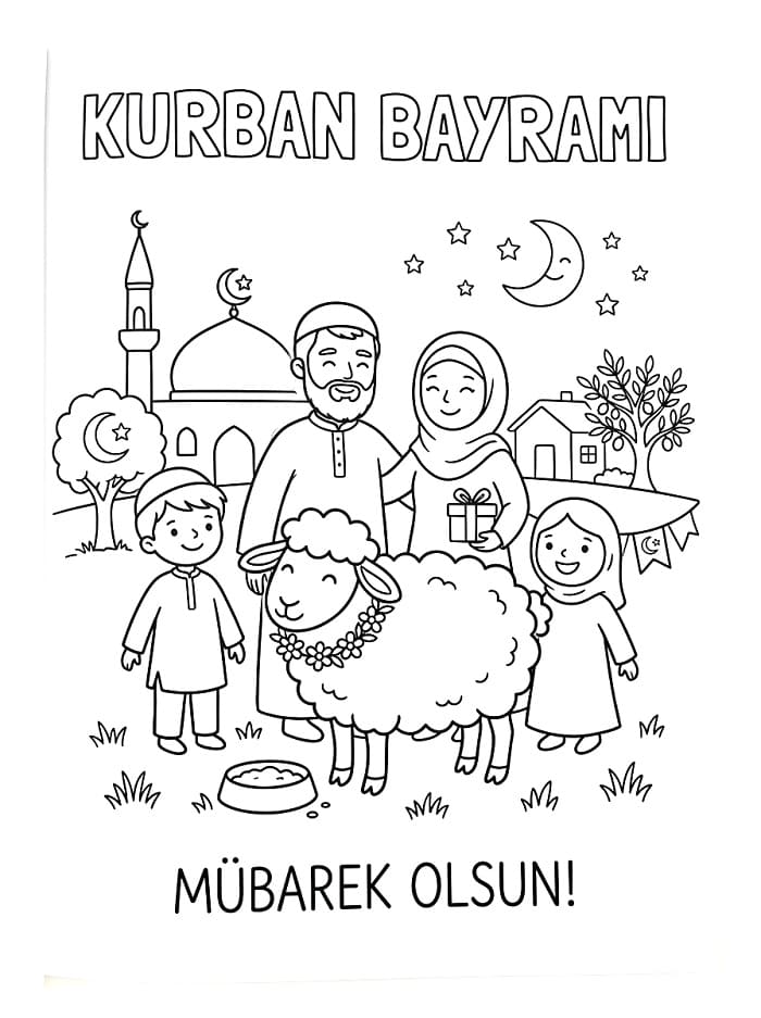 Kurban Bayramı Kutlaması Boyama Sayfası