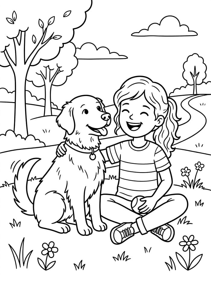 Sevimli Golden Retriever Boyama Sayfası