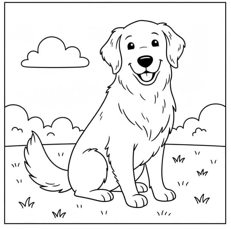 Yazdırılabilir Bedava Golden Retriever Boyama Sayfası