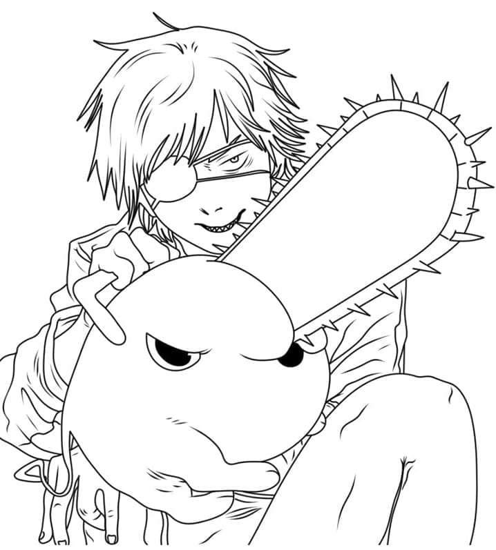 Yazdırılabilir Chainsaw Man Resim Boyama Sayfası
