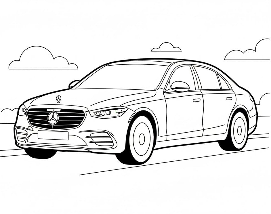 Çocuk Mercedes Yazdırılabilir Boyama Sayfası