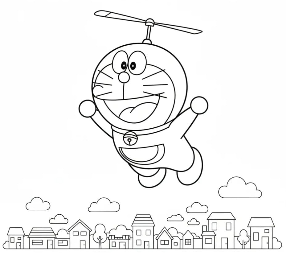 Mutlu Doraemon Boyama Sayfası