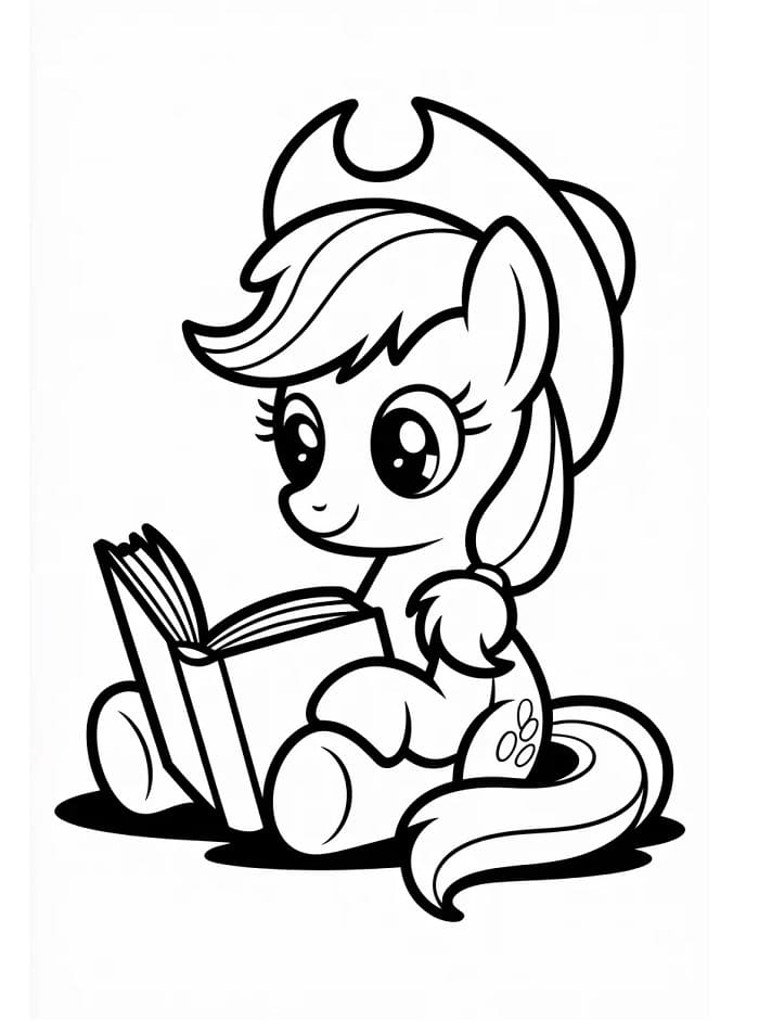 Kitap okuyan Applejack Boyama Sayfası
