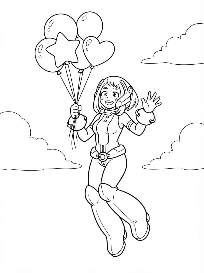 Ochaco Uraraka gökyüzünde Boyama Sayfası