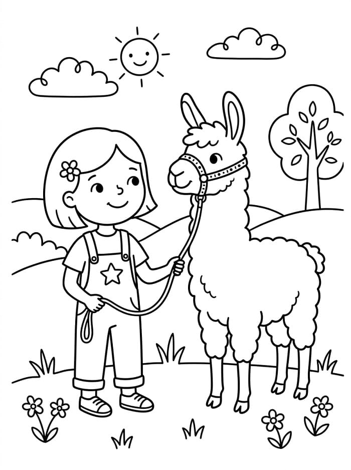 Sevimli Lama Boyama Sayfası