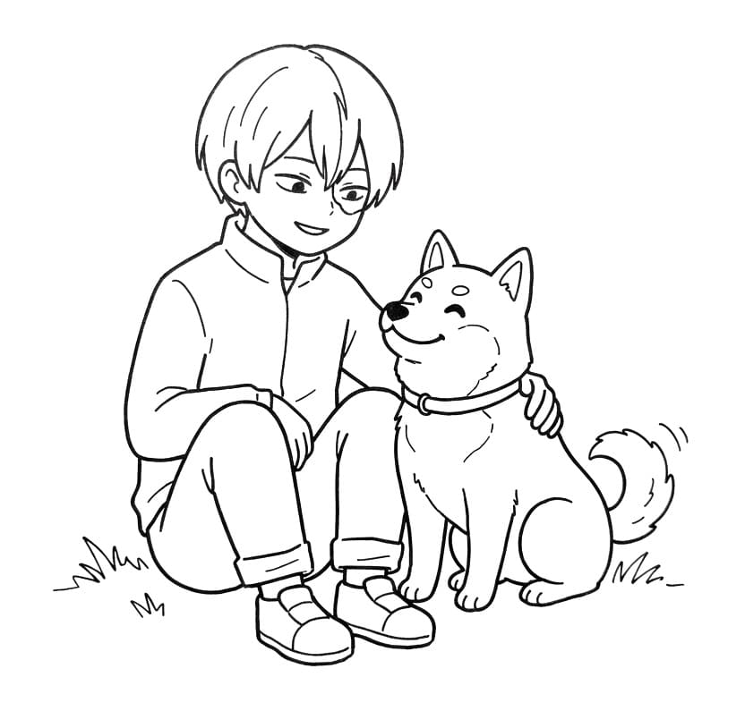 Shoto Todoroki köpeğiyle Boyama Sayfası