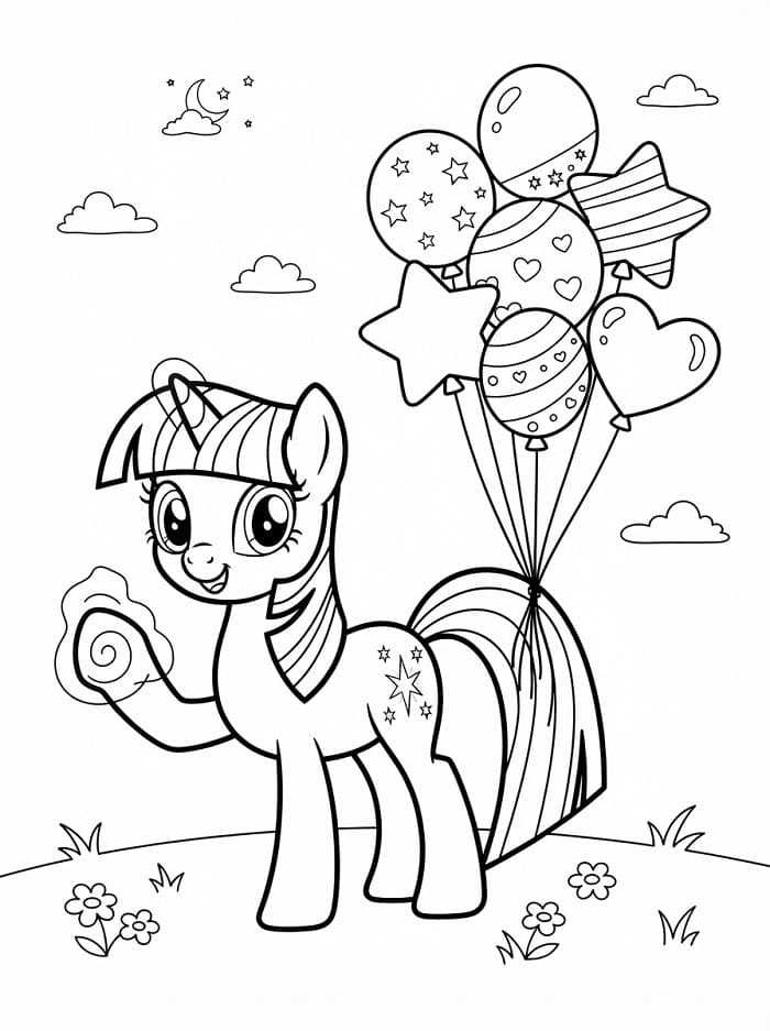 Twilight Sparkle balonlarla Boyama Sayfası