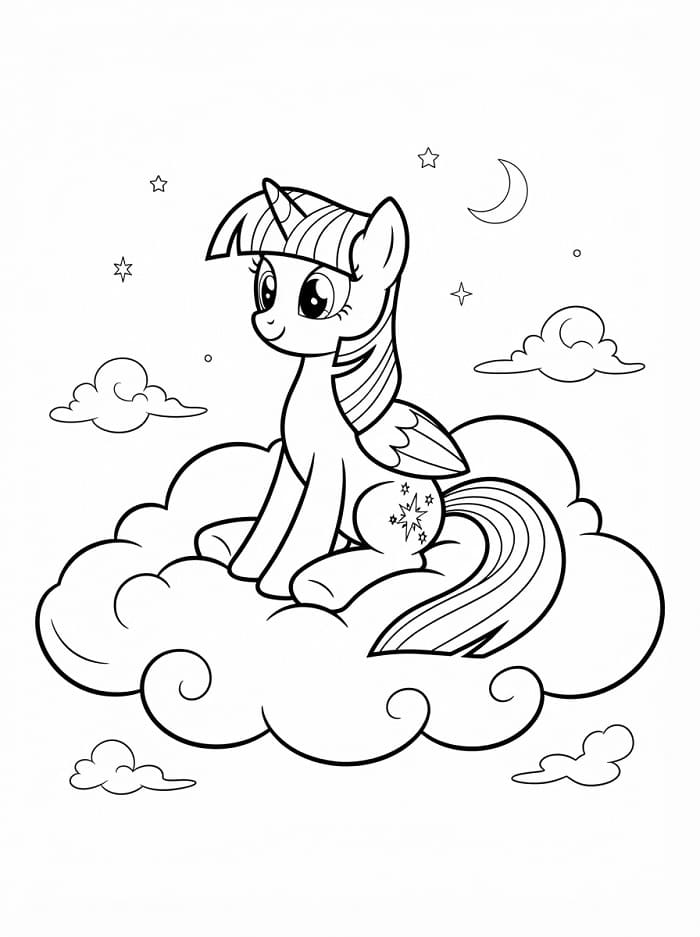 Twilight Sparkle bulutta Boyama Sayfası