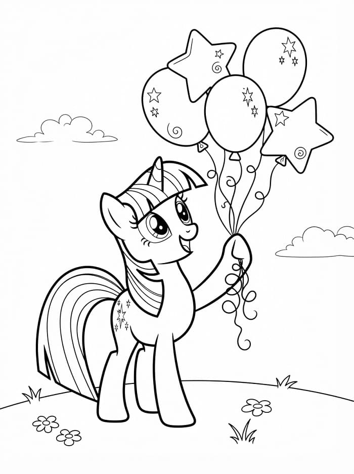 Twilight Sparkle çiçek tutuyor Boyama Sayfası