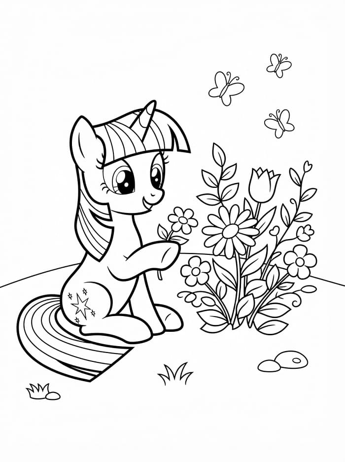 Twilight Sparkle ve Çiçekler Boyama Sayfası