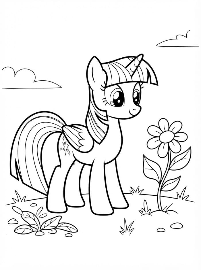 Twilight Sparkle ve bir çiçek Boyama Sayfası