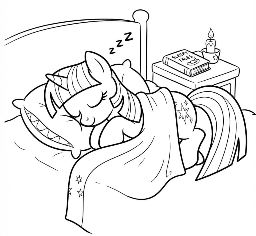 Twilight Sparkle yatakta Boyama Sayfası