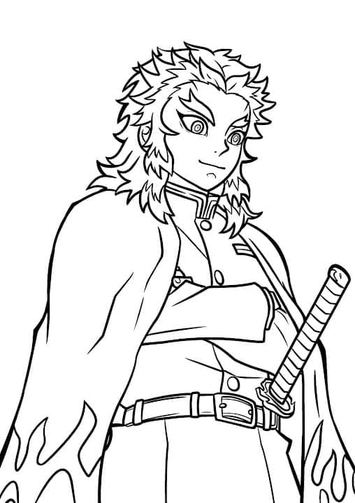 Kyojuro Rengoku Yazdırılabilir Çocuklar İçin Boyama Sayfası