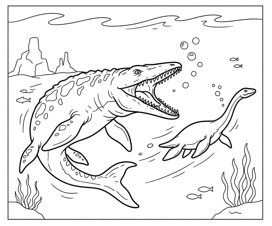 Mosasaurus avlanıyor Boyama Sayfası