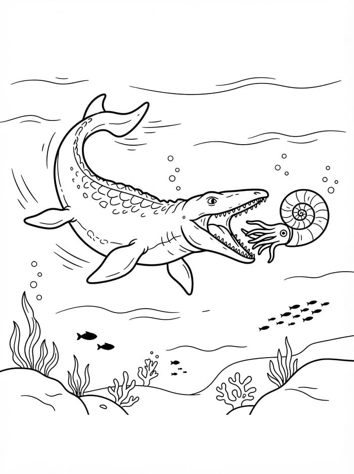 Mosasaurus yüzüyor Boyama Sayfası