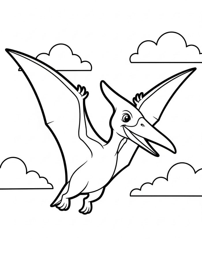 Pterodaktil gökyüzünde Boyama Sayfası
