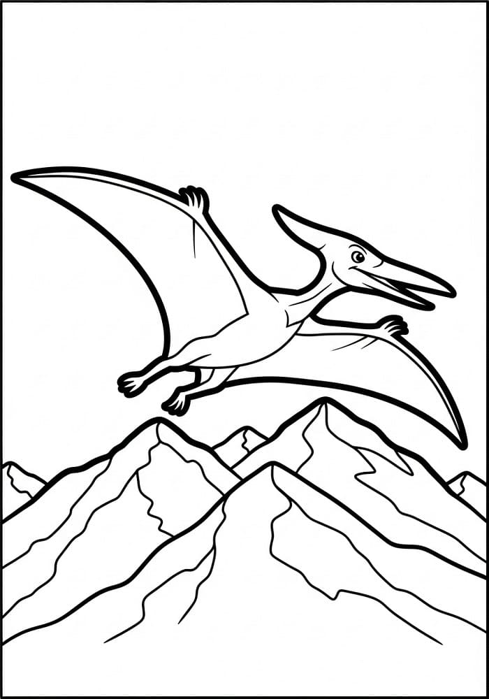 Pterodaktil ve dağlar Boyama Sayfası
