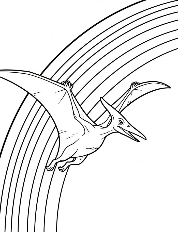 Pterodaktil ve gökkuşağı Boyama Sayfası