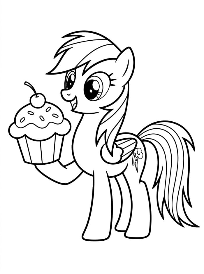 Rainbow Dash cupcake ile Boyama Sayfası