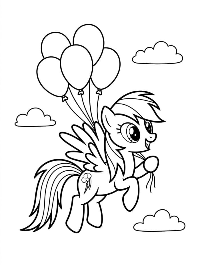 Rainbow Dash ve balonlar Boyama Sayfası