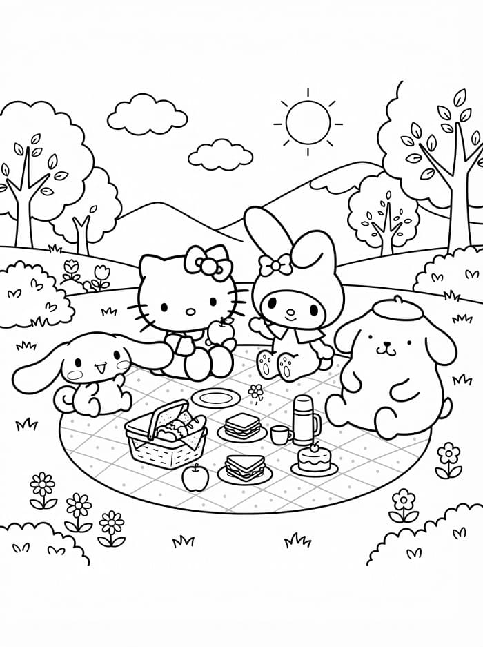Sanrio Piknik Boyama Sayfası