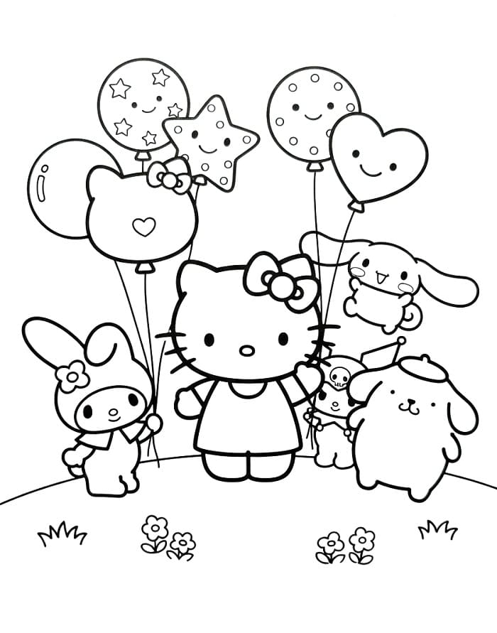 Sanrio ve balonlar Boyama Sayfası