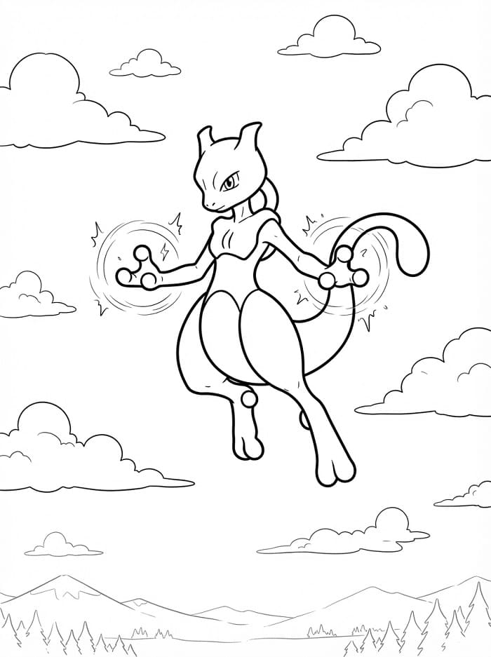 Uçan Mewtwo Boyama Sayfası