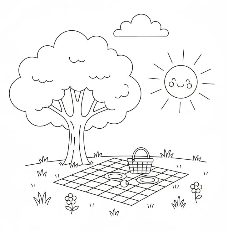 Ücretsiz Yazdırılabilir Piknik Boyama Sayfası