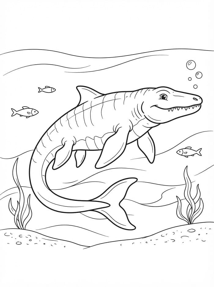 Yazdırılabilir Mosasaurus Görsel Boyama Sayfası