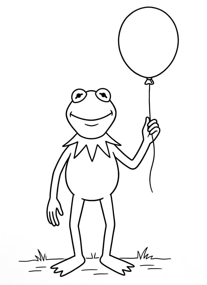 Kurbağa Kermit balon tutuyor Boyama Sayfası