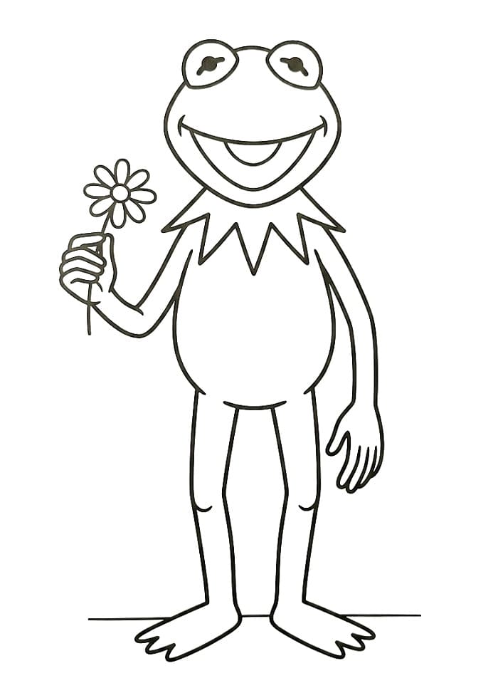 Kurbağa Kermit çiçekle Boyama Sayfası