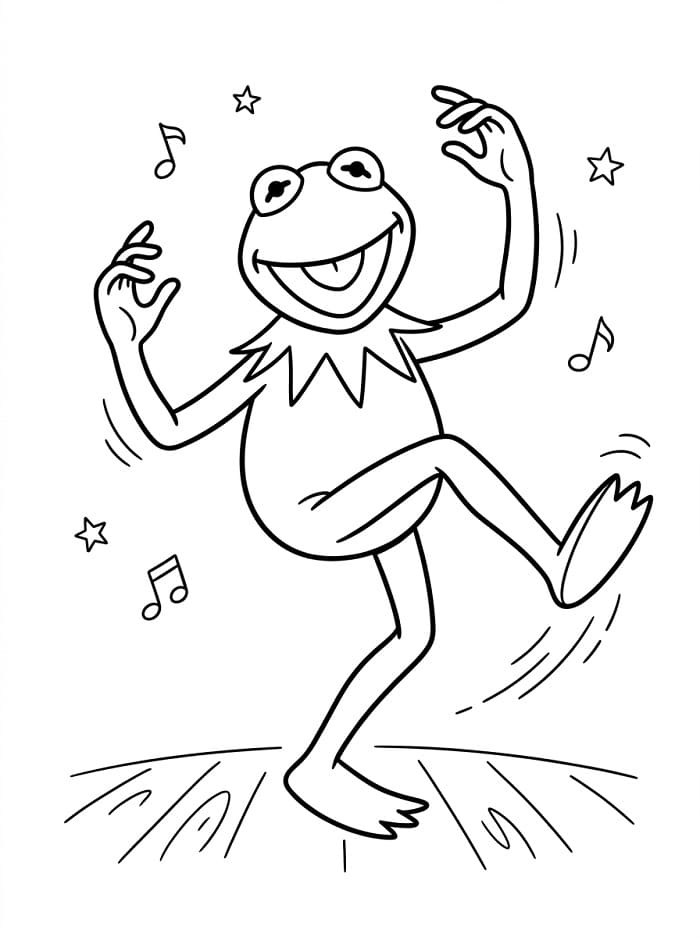 Kurbağa Kermit dans ediyor Boyama Sayfası