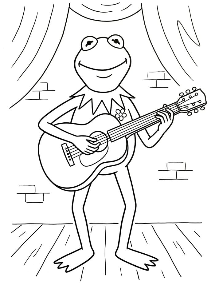 Kurbağa Kermit gitar çalıyor Boyama Sayfası