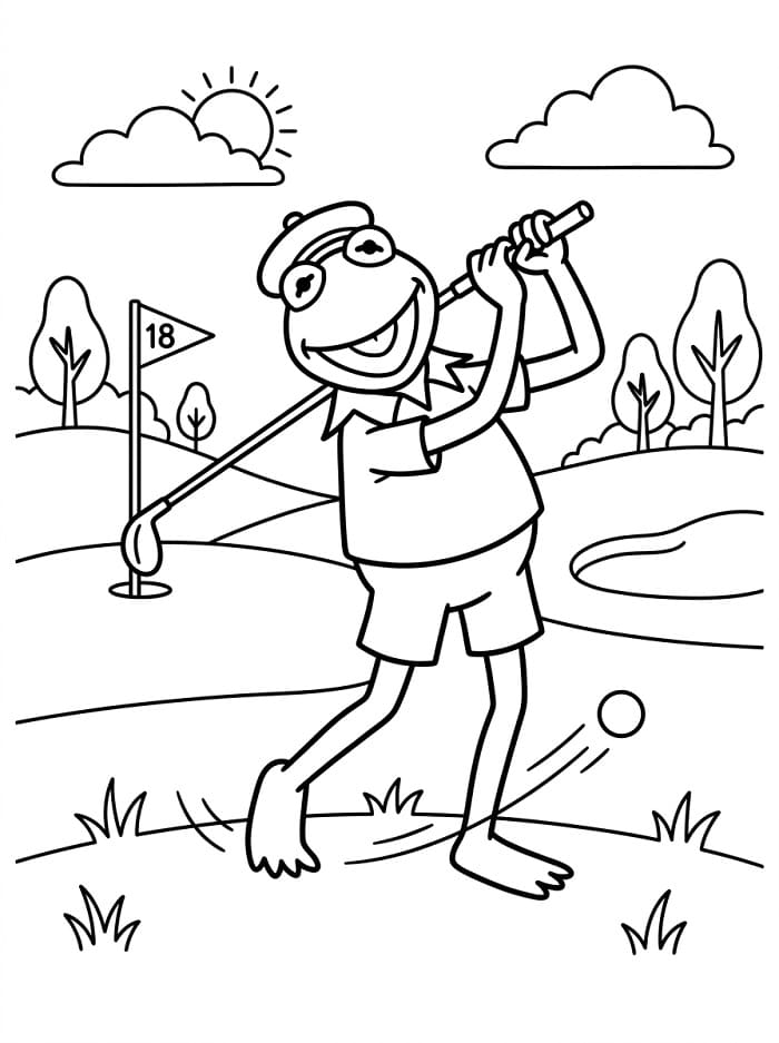 Kurbağa Kermit golf oynuyor Boyama Sayfası