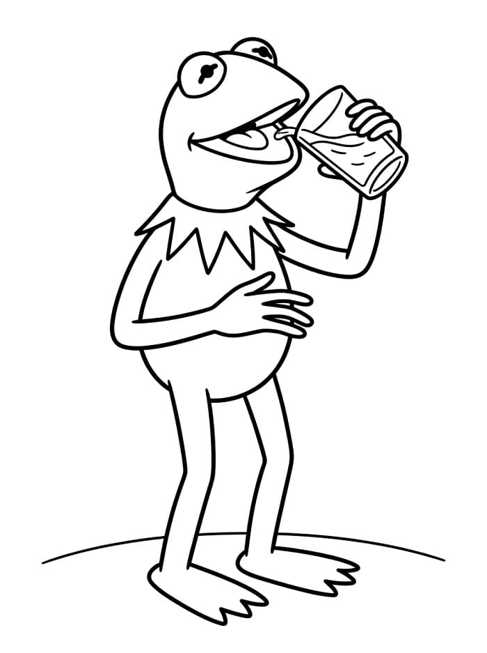 Kurbağa Kermit su içiyor Boyama Sayfası