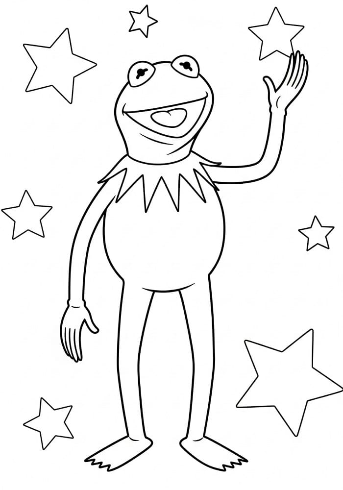 Kurbağa Kermit ve yıldızlar Boyama Sayfası