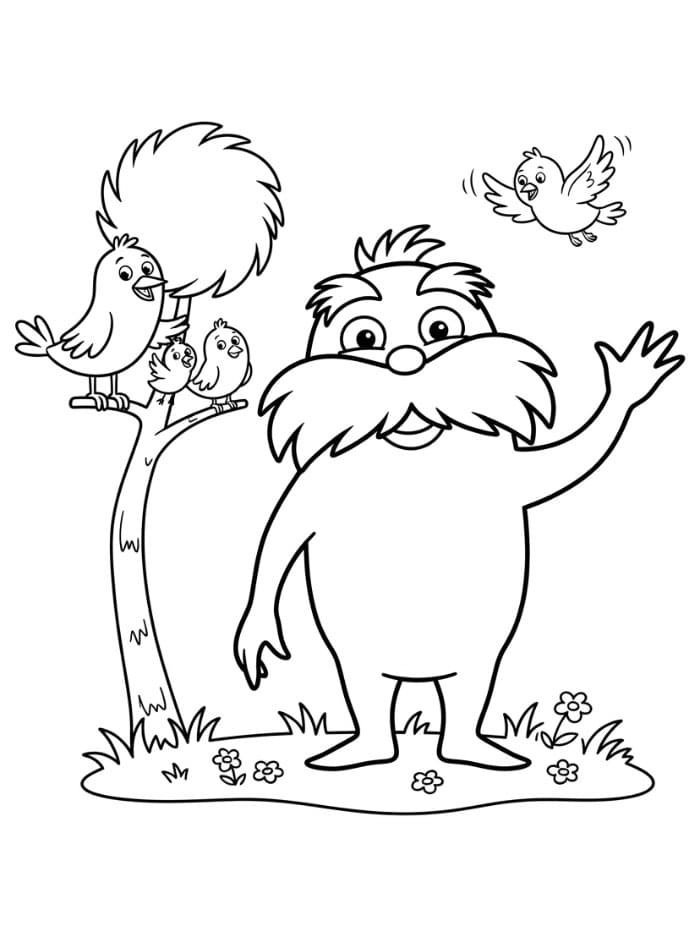 Lorax ve kuşlar Boyama Sayfası