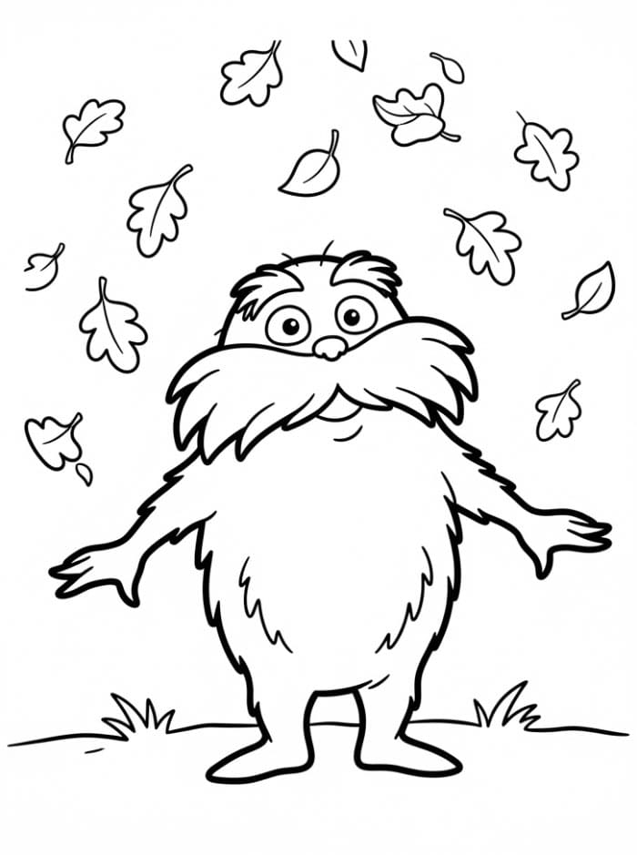 Lorax ve sonbahar yaprakları Boyama Sayfası